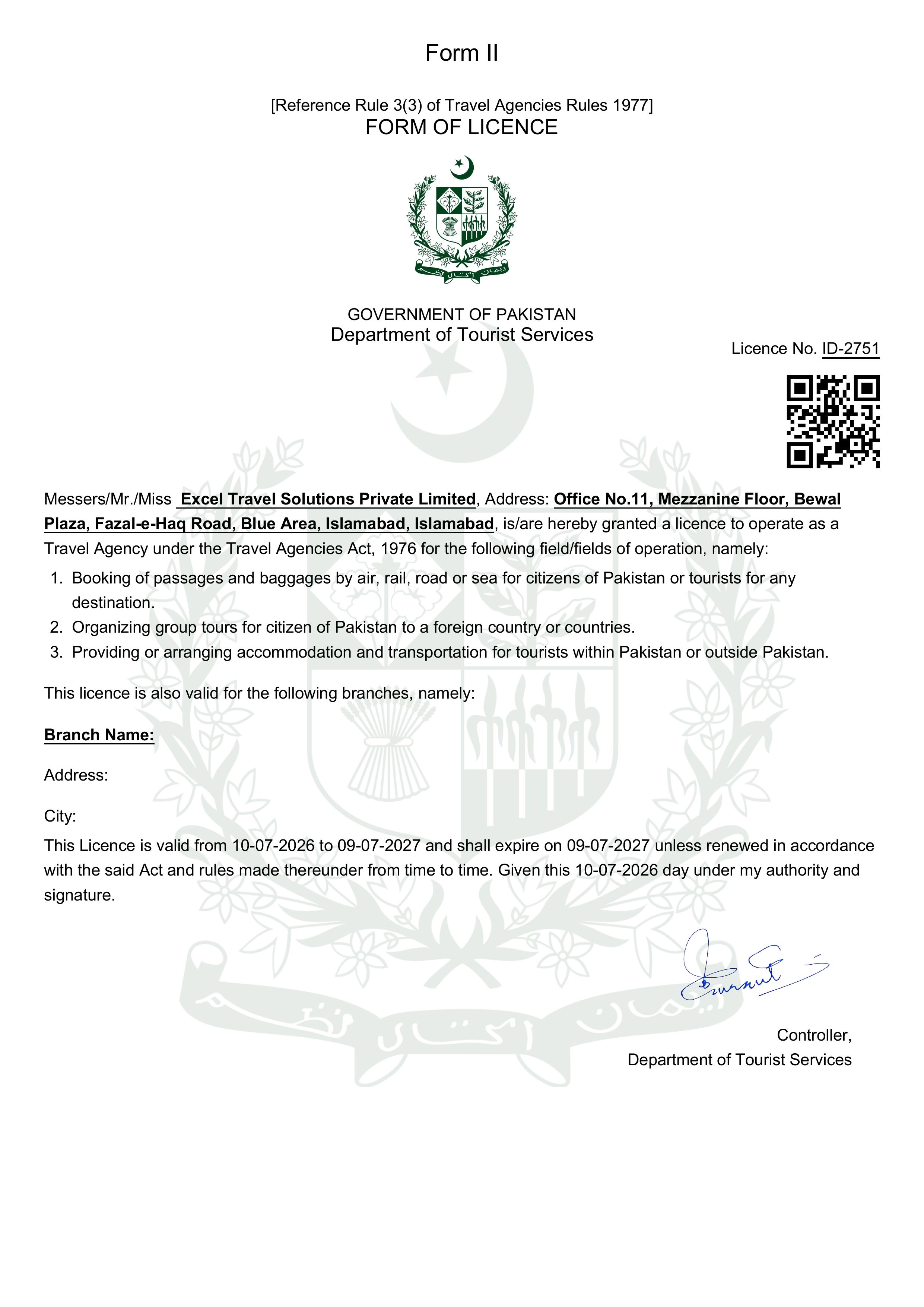 Department of Tourist Services License - ETS - Excel Travel Solutions